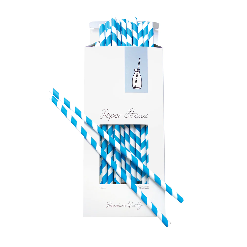 Sugrör papper blå/vit 100st