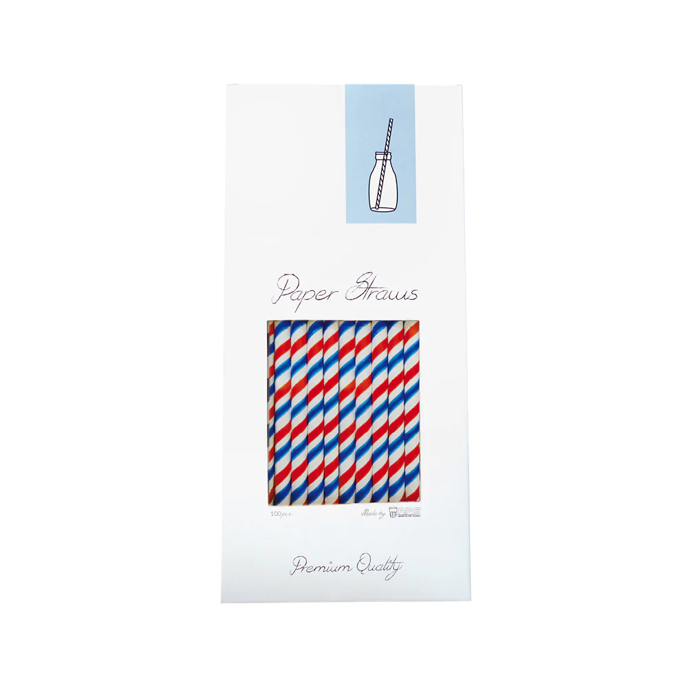 Sugrör papper röd-blå-vit 100-p