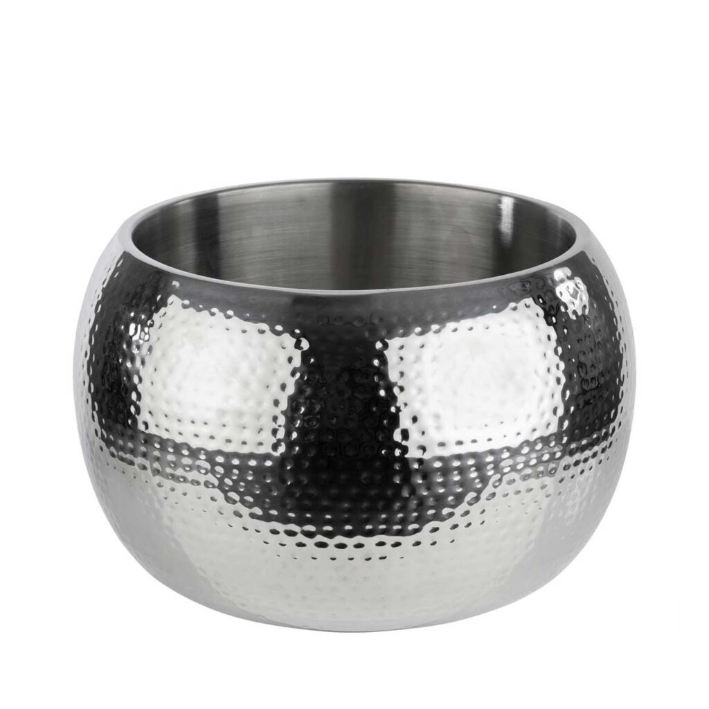 Champagneskål d.370mm rund hamrad silver